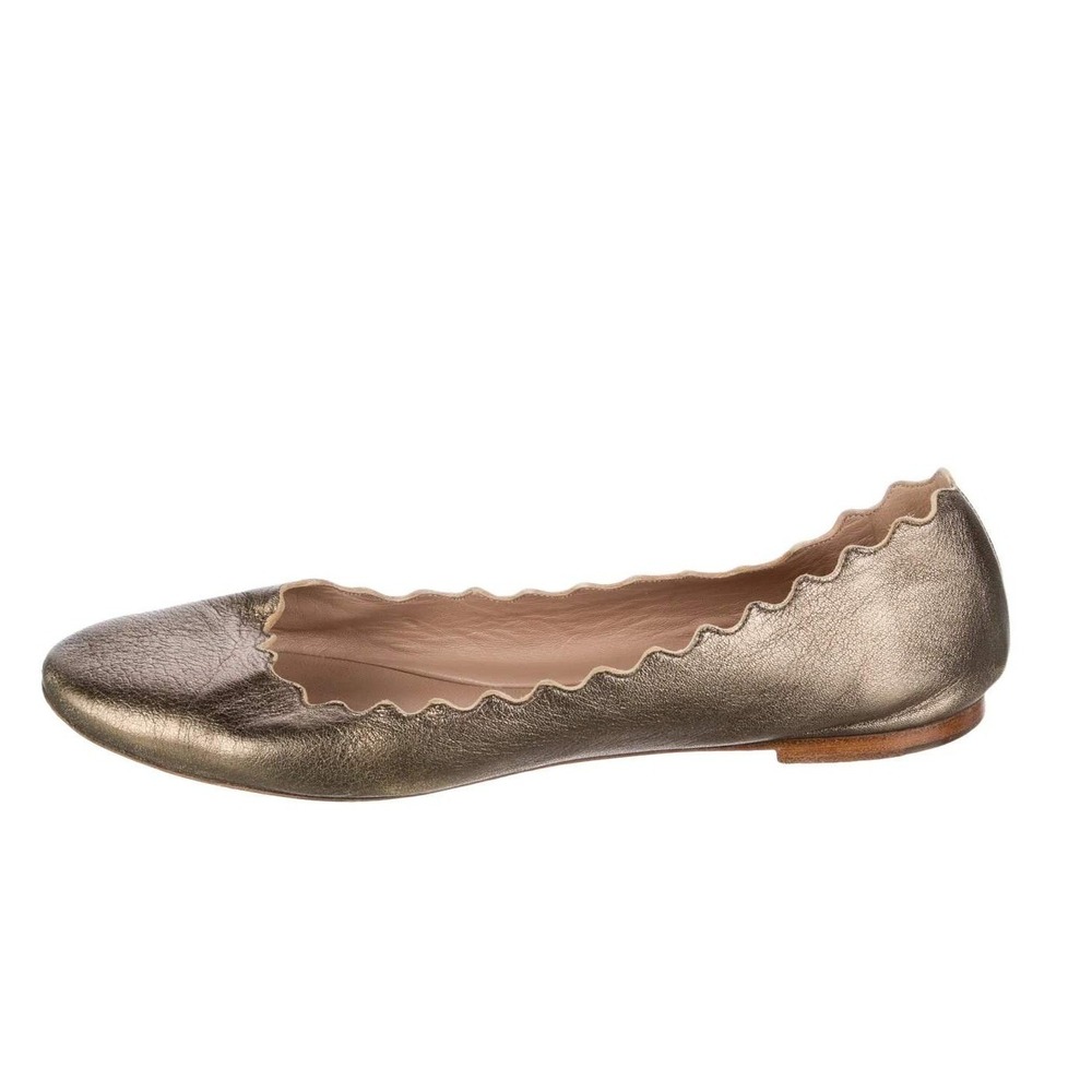 Chloe 38.5 US 8.5 Ballet Flats Lauren Scalloped Metallic Bronze Leather Shoes‎